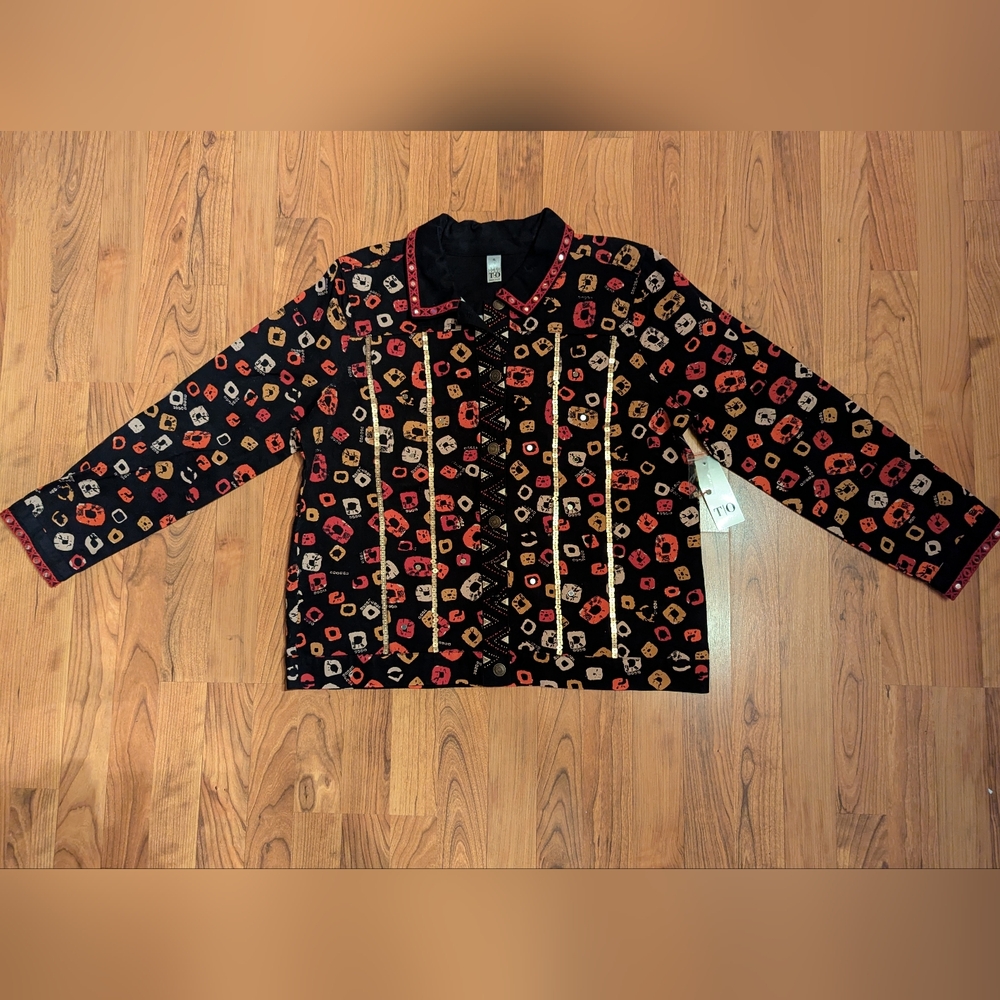 Thomas & Olivia Embellished Jacket in Black and Red, Size XL